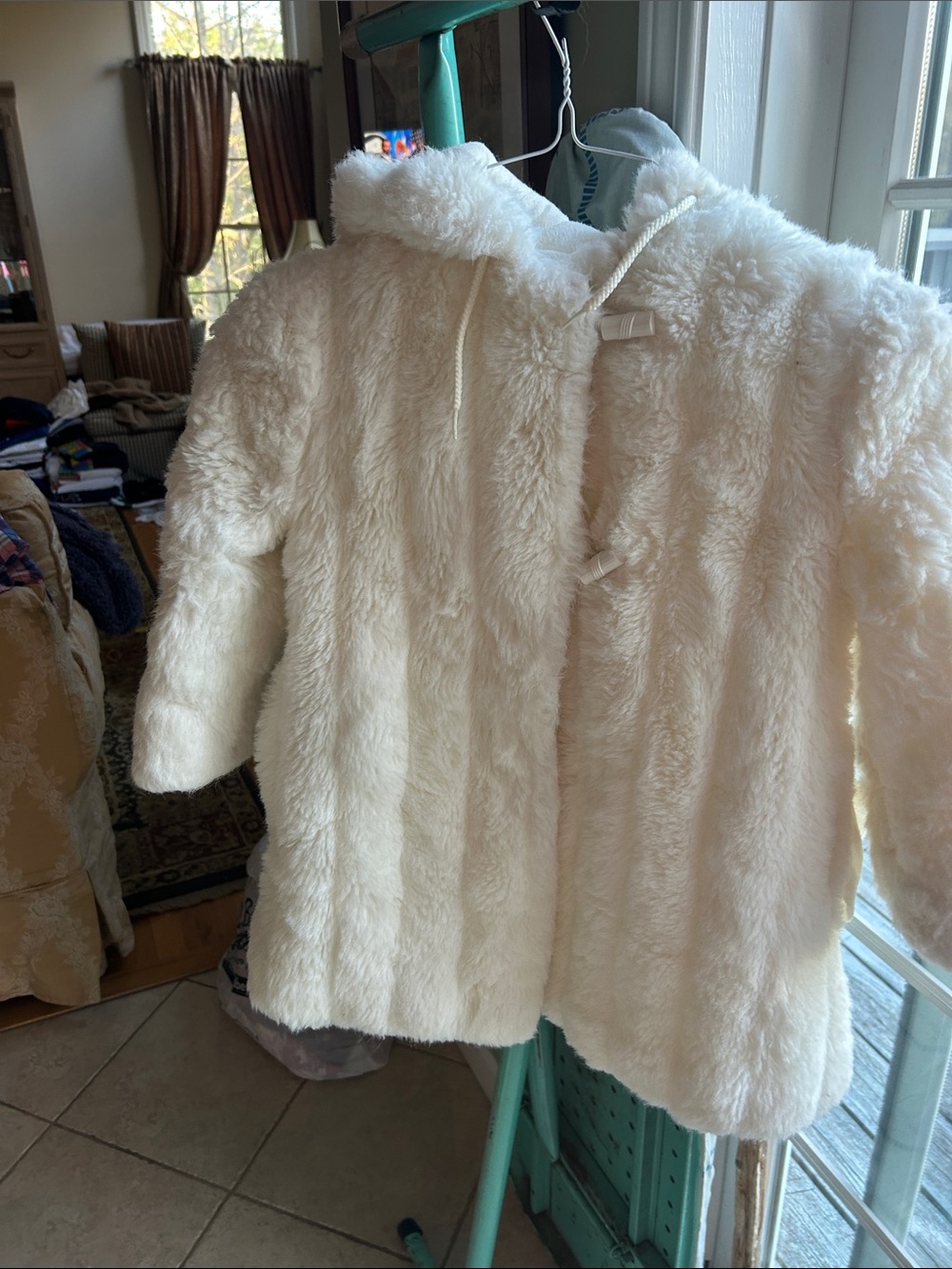 Kids Cream Faux Fur Hooded Puffer Jacket with Toggle Closure
